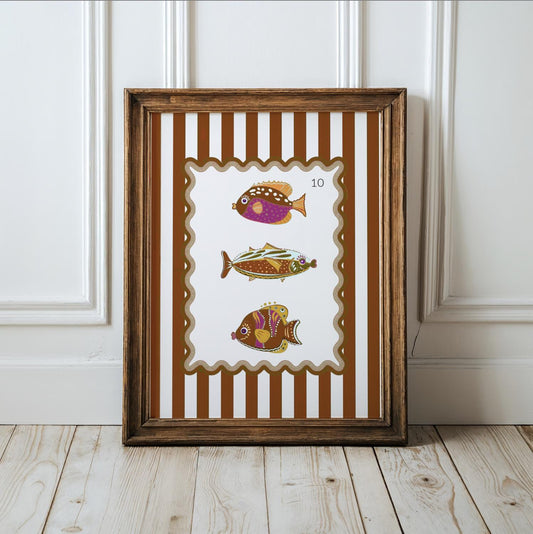 Sardines Print Coastal Wall Art Available in 6 Colors