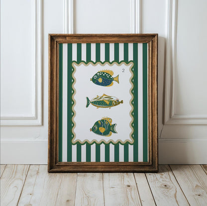 Sardines Print Coastal Wall Art Available in 6 Colors