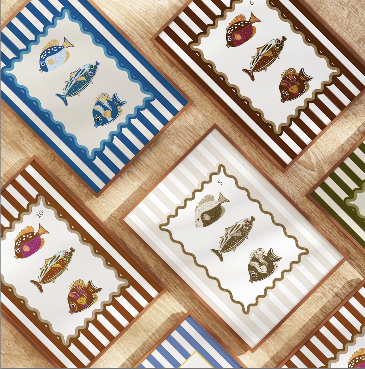 Sardines Print Coastal Wall Art Available in 6 Colors