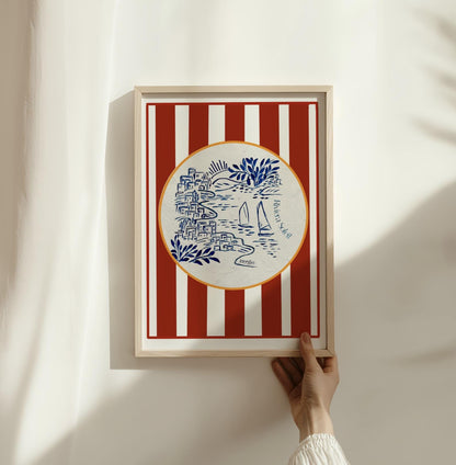 Hamptons Art Print Coastal Wall Art Sailboat Illustration Beach House Decor Nautical Art