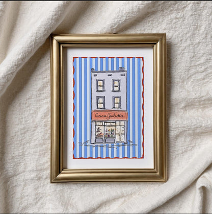 Paris Shop Illustration Print Paris Bakery Striped Design