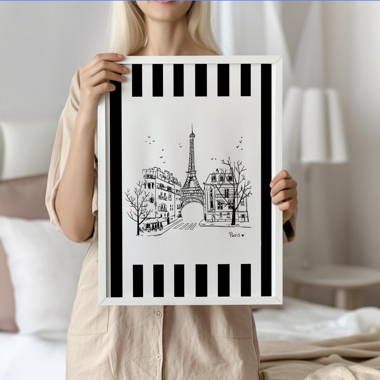 Paris Line Drawing Paris Street Scene Eiffel Tower Illustration