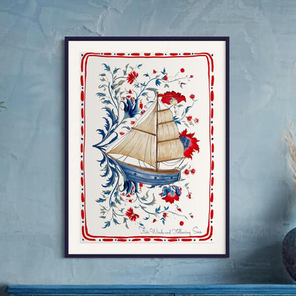 Sailboat Art Whimsical Coastal Print Nantucket Sailing