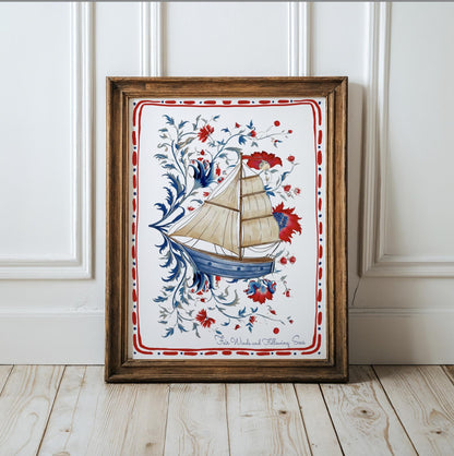 Sailboat Art Whimsical Coastal Print Nantucket Sailing