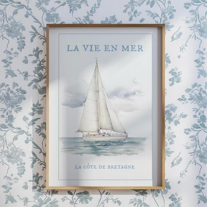 Sailboat Lighthouse Coastal Wall Art Set of 3 Prints