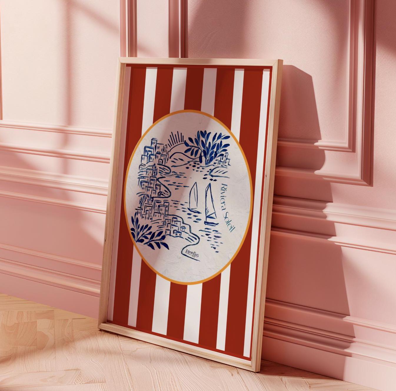 Hamptons Art Print Coastal Wall Art Sailboat Illustration Beach House Decor Nautical Art