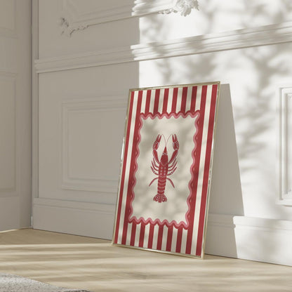 Lobster Print Striped Artwork Nautical Kitchen Wall Art