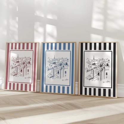 Paris Illustration Wall Decor Paris Roof Minimalist Travel Art Paris Buildings Paris Shop Art College Dorm Poster Cottagecore Grandmillenial
