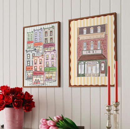 Whimsical Artwork Paris Line Drawing Shop Illustration