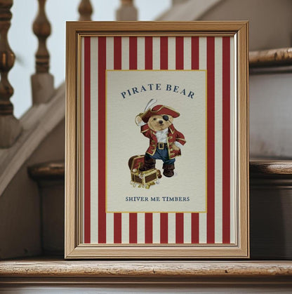 Bear Artwork Pirate Print Kids Room Decor