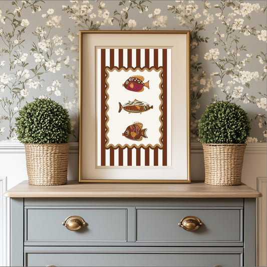 Sardines Print Coastal Wall Art Available in 6 Colors