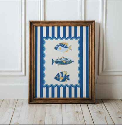 Sardines Print Coastal Wall Art Available in 6 Colors