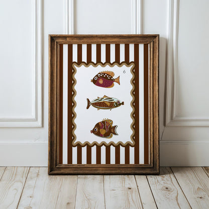 Sardines Print Coastal Wall Art Available in 6 Colors