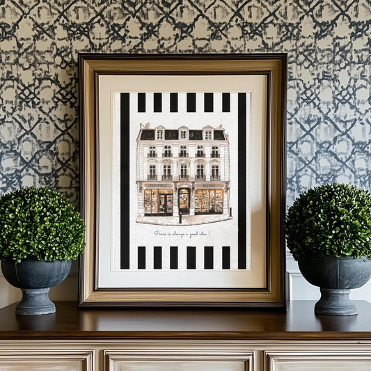 Paris Storefront Illustration French Line Drawing Paris Watercolor Artwork