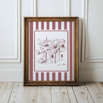 Paris Illustration Wall Decor Paris Roof Minimalist Travel Art Paris Buildings Paris Shop Art College Dorm Poster Cottagecore Grandmillenial