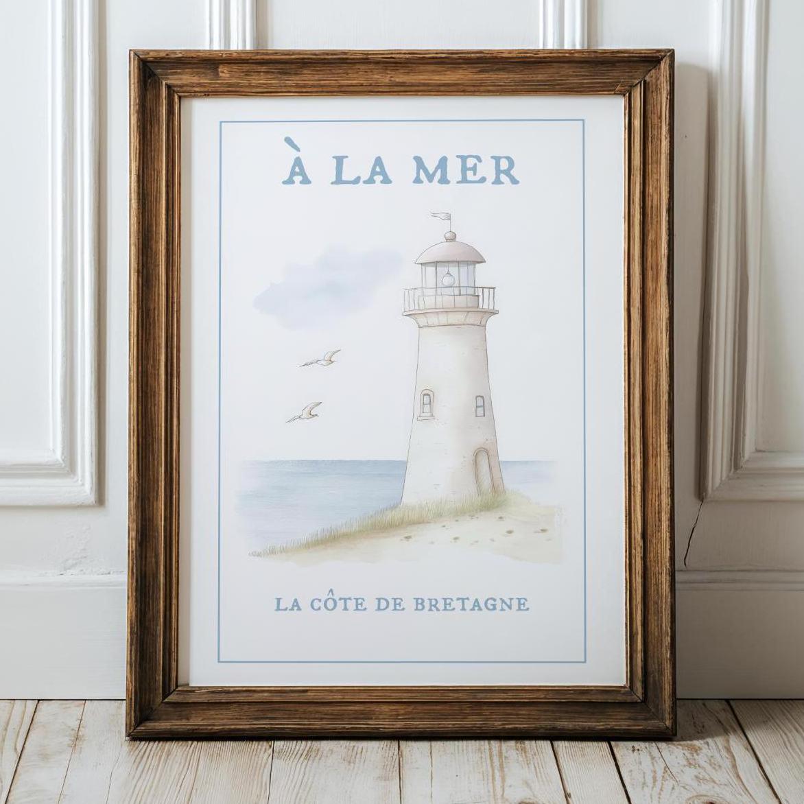 Nancy Meyers Style Lighthouse Watercolor Print Hamptons Aesthetic