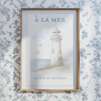 Sailboat Lighthouse Coastal Wall Art Set of 3 Prints