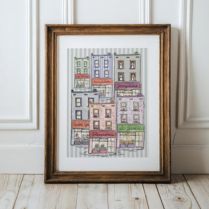 Whimsical Artwork Paris Line Drawing Shop Illustration