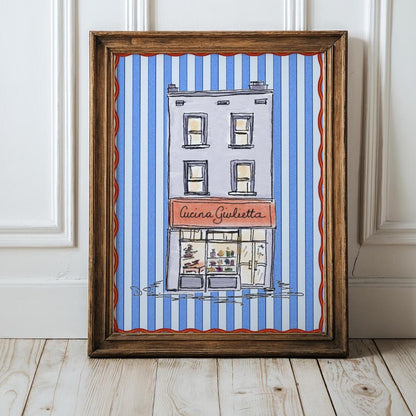 Paris Shop Illustration Print Paris Bakery Striped Design