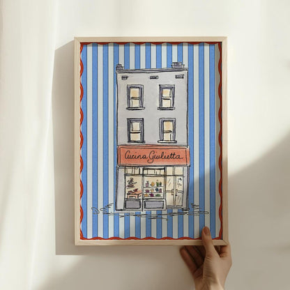 Paris Shop Illustration Print Paris Bakery Striped Design