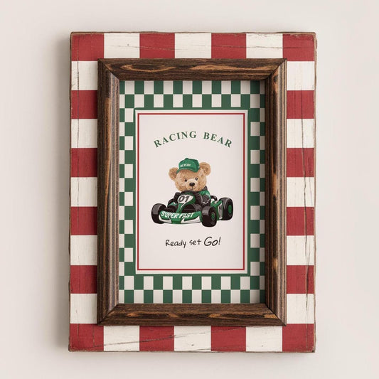 Vintage Bear Racing Art Striped Print