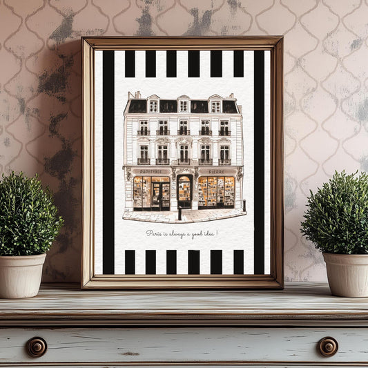 Paris Storefront Illustration French Line Drawing Paris Watercolor Artwork