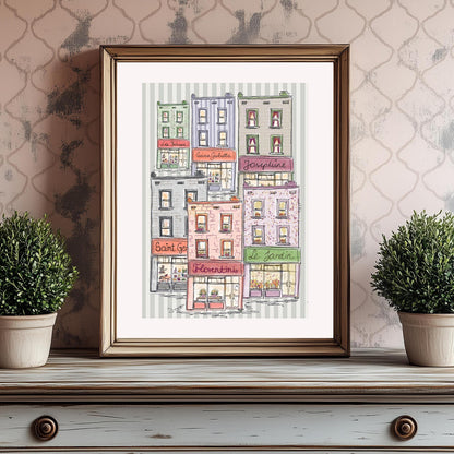 Whimsical Artwork Paris Line Drawing Shop Illustration