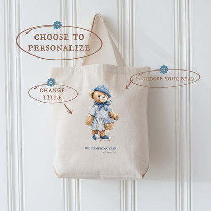 Custom Shopper Bear Cotton Tote, Personalized Vintage Bear Tote
