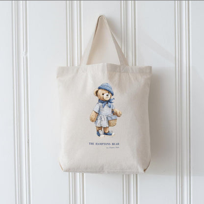 Custom Shopper Bear Cotton Tote, Personalized Vintage Bear Tote