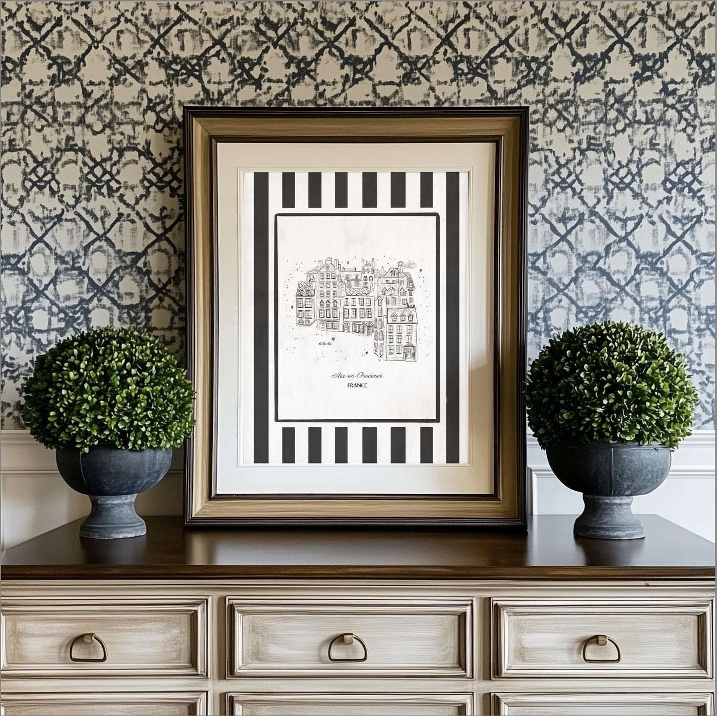 Aix en Provence Line Drawing French Riviera Illustration