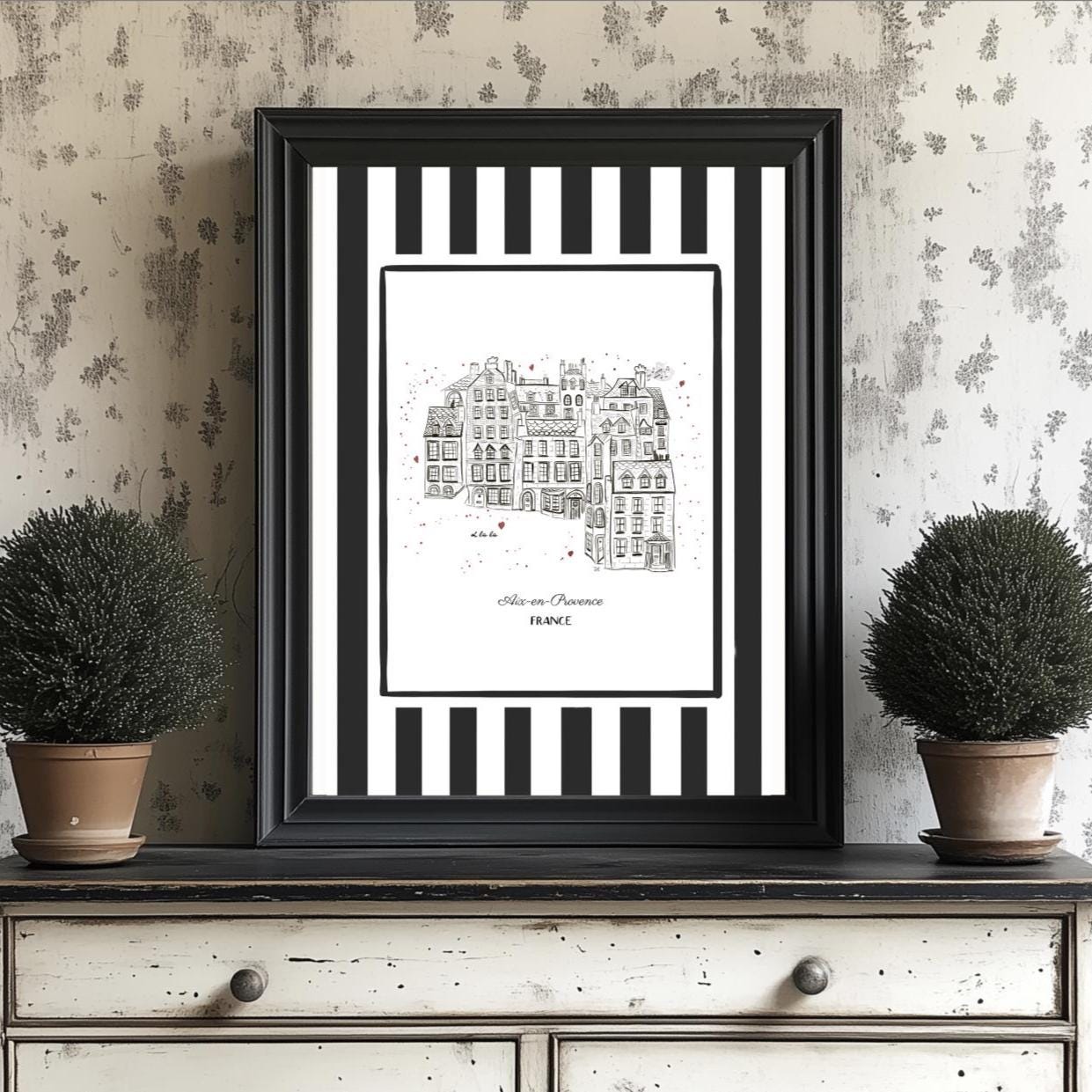 Aix en Provence Line Drawing French Riviera Illustration