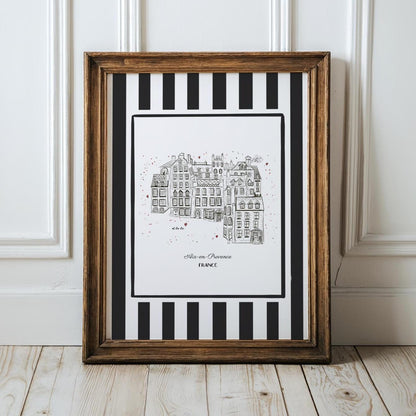 Aix en Provence Line Drawing French Riviera Illustration