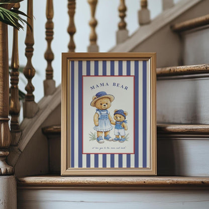 Mama Bear and Baby Nursery Print Vintage Bear Artwork Coastal Grandma Style
