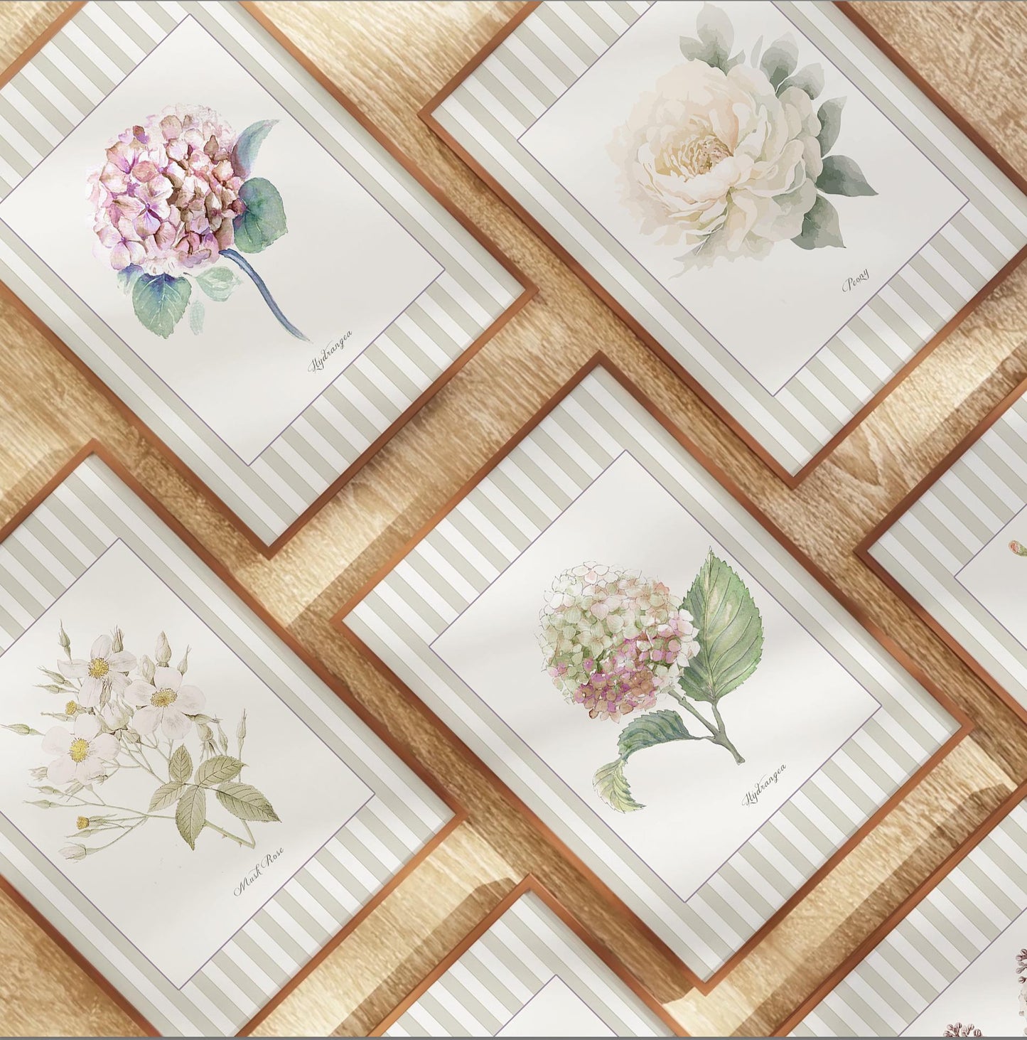 Peony Floral Painting Botanical Print Striped Artwork