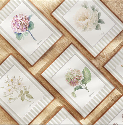 Peony Floral Painting Botanical Print Striped Artwork