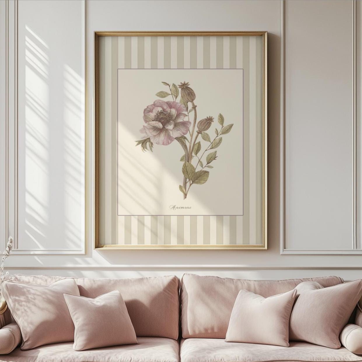 Anemone Botanical Illustration Flower Gallery Wall Art Vintage Garden Floral