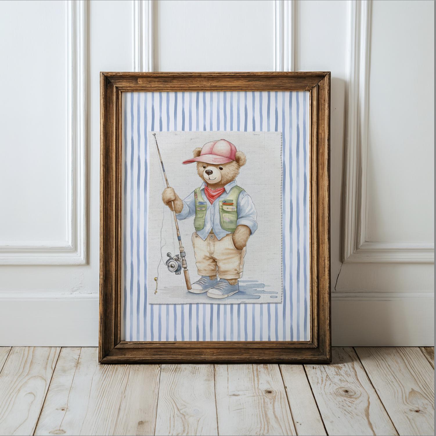 Bear Artwork Cute Bear Fishermen Wall Art