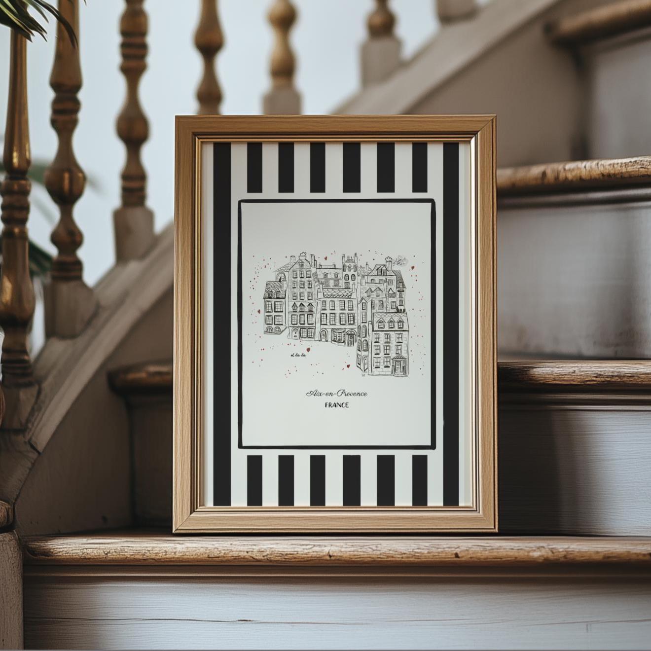Aix en Provence Line Drawing French Riviera Illustration