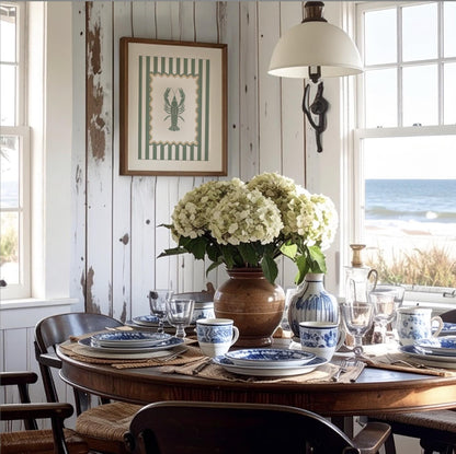 Striped Wall Art Lobster Coastal Print in Sage Green