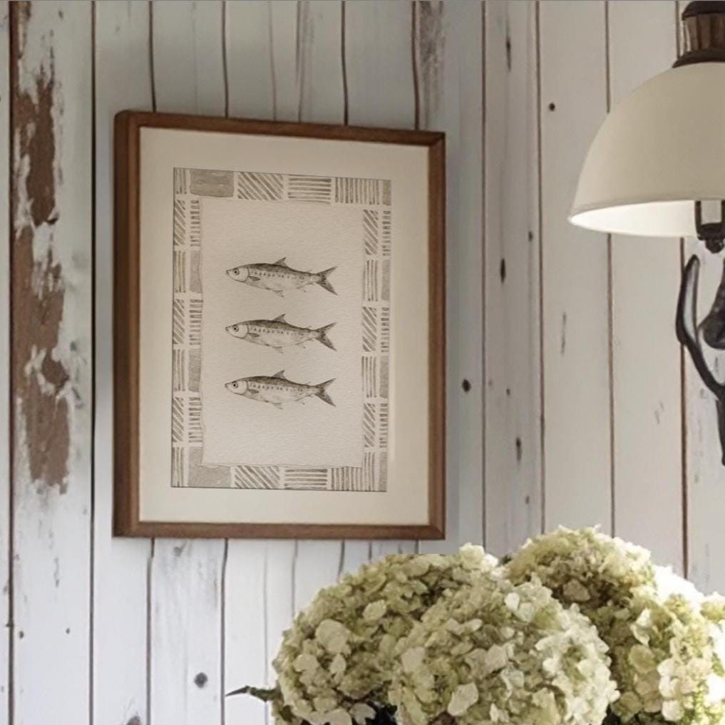 Sardines Artwork Coastal Grandma Wall Art Cottage Decor