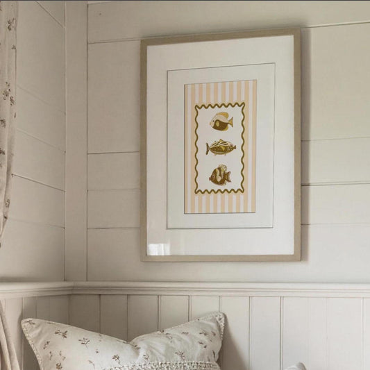 Striped Art Sardines Print Nautical Kitchen Wall Art