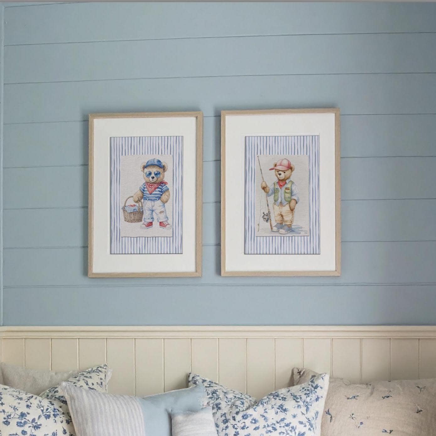 Bear Artwork Cute Bear Fishermen Wall Art
