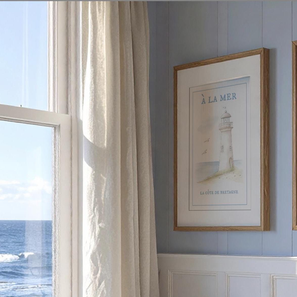 Nancy Meyers Style Lighthouse Watercolor Print Hamptons Aesthetic