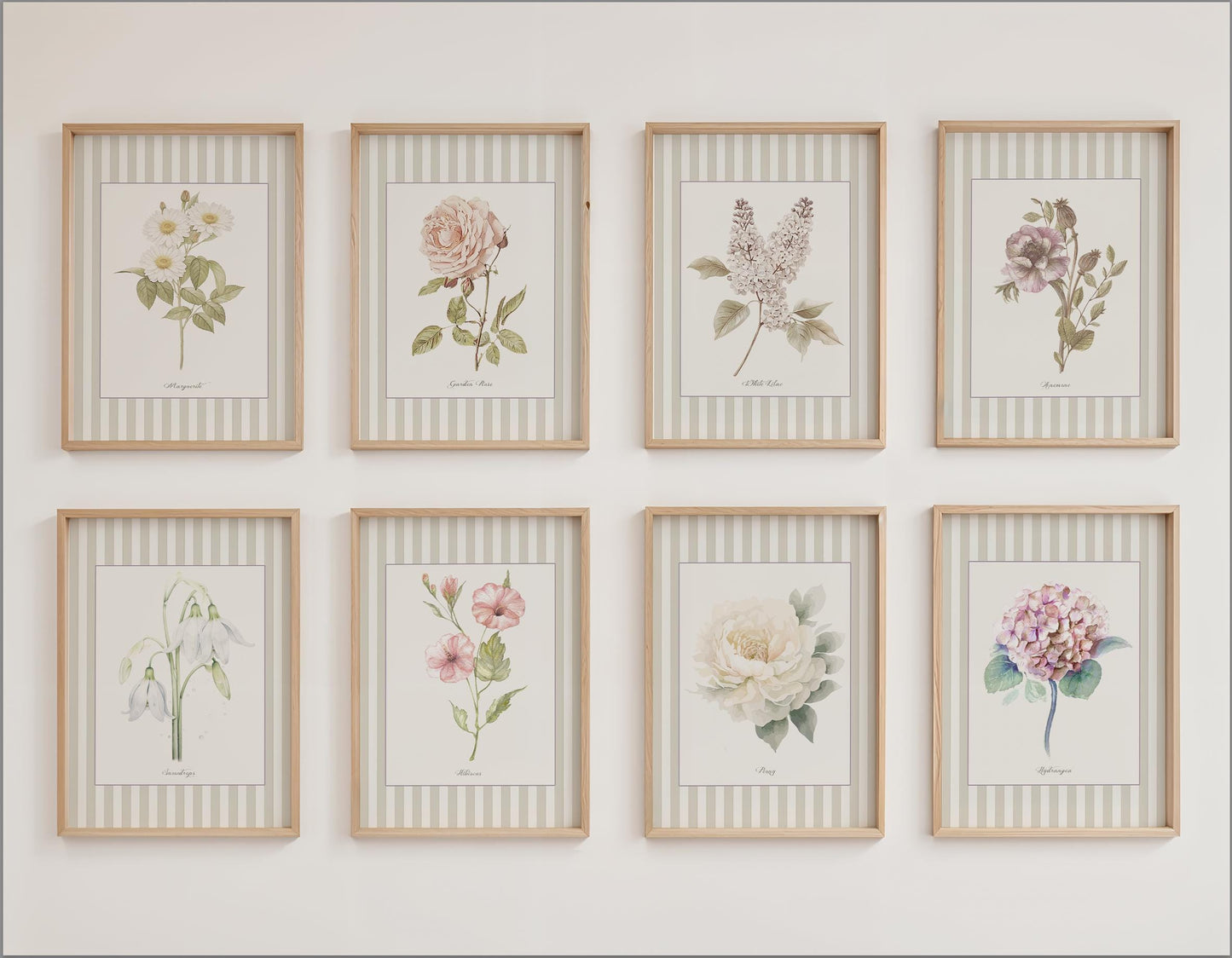 Peony Floral Painting Botanical Print Striped Artwork