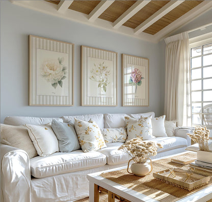 Peony Floral Painting Botanical Print Striped Artwork