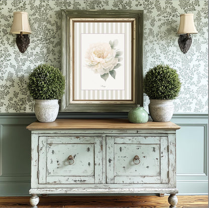 Peony Floral Painting Botanical Print Striped Artwork