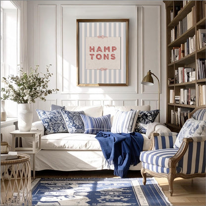 Hamptons Print Striped Coastal Wall Decor Travel Artwork Preppy Wall Art