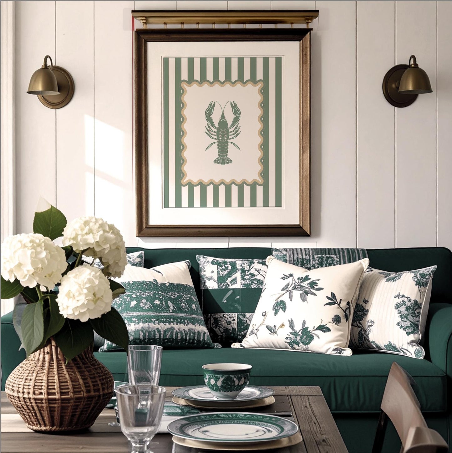 Lobster Wall Art Set of 3 Coastal Prints Sardines Coral Lobster Artwork