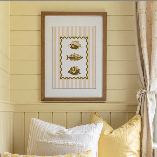 Striped Art Sardines Print Nautical Kitchen Wall Art