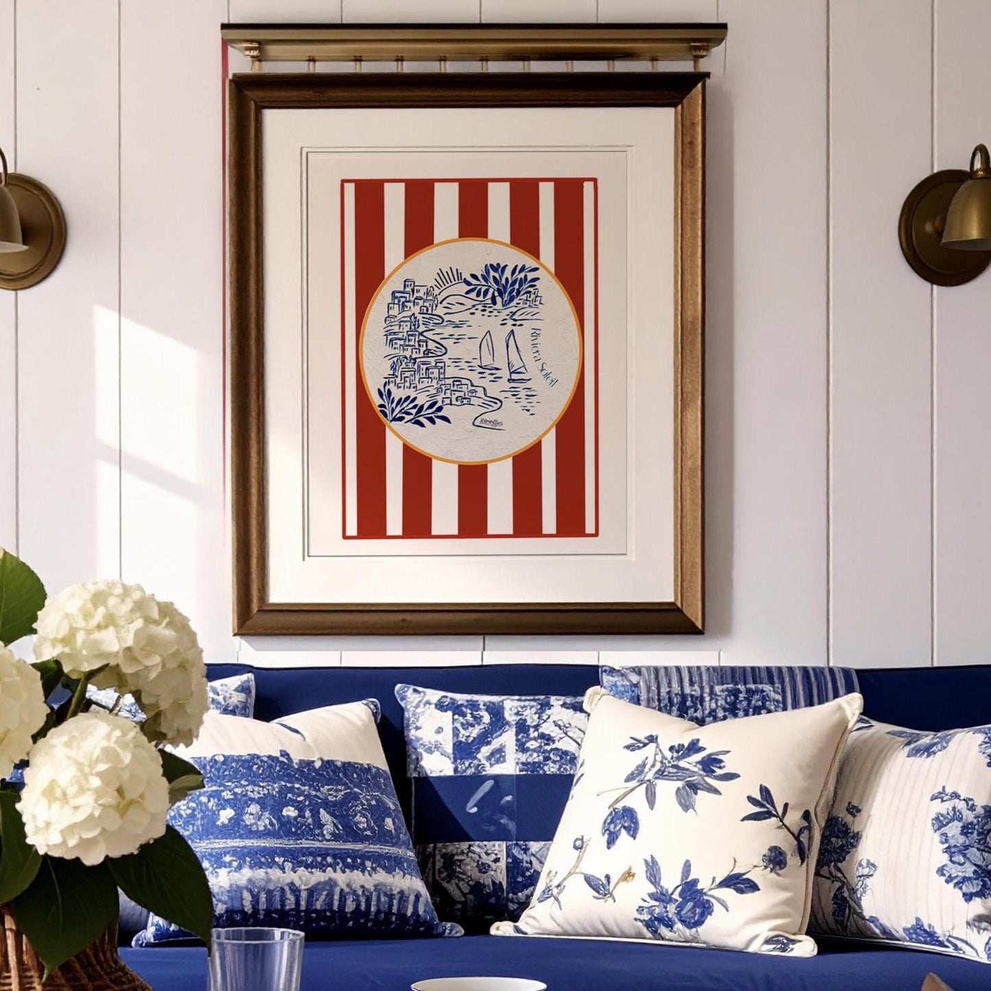 Hamptons Art Print Coastal Wall Art Sailboat Illustration Beach House Decor Nautical Art